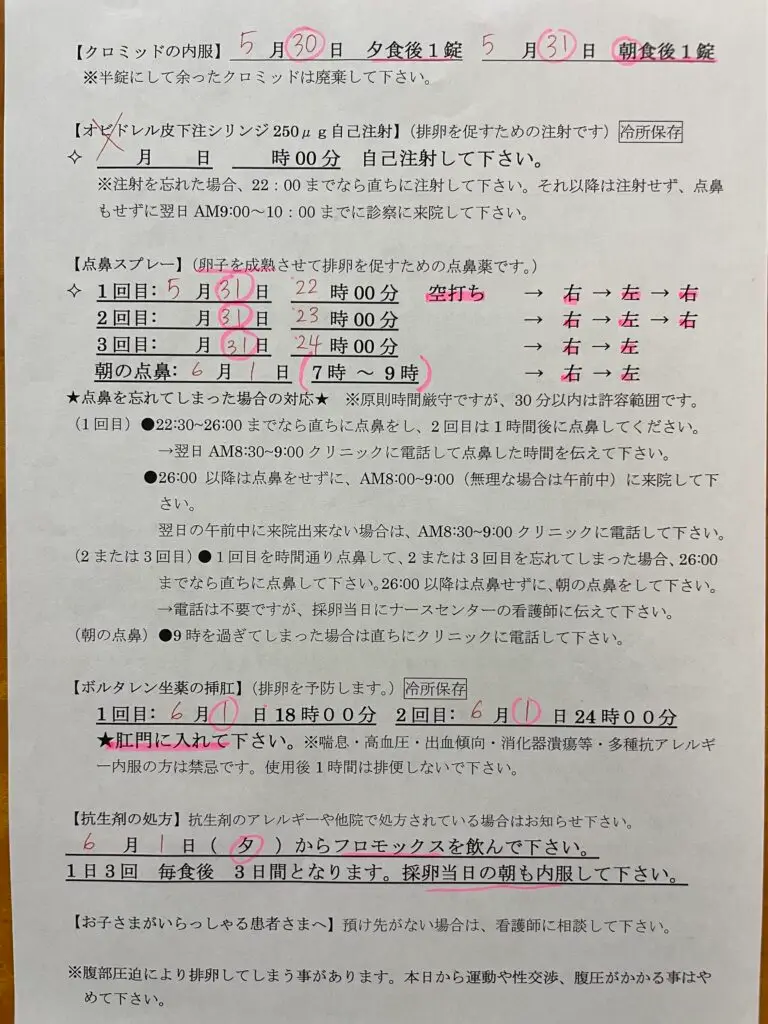 新橋夢クリニック、採卵時のスケジュール